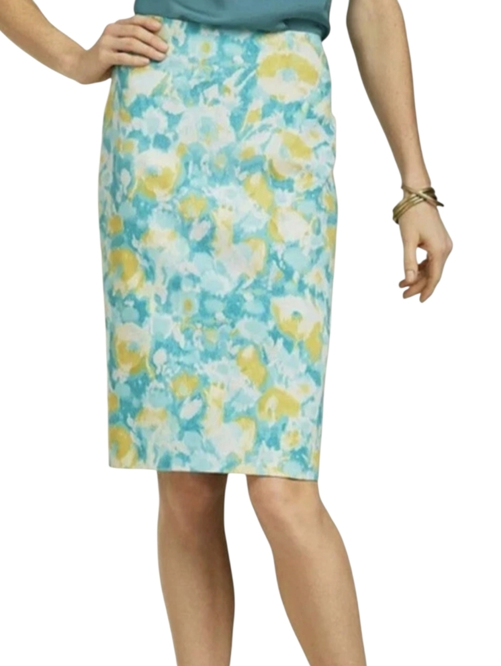 Talbots Blue Yellow Floral Pencil Skirt 14